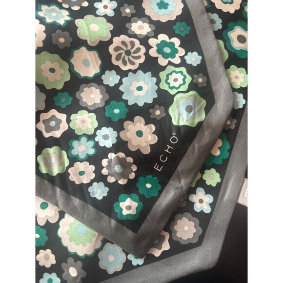 Echo Floral Print Silk Scarf With Gray Border - Picture 4 of 4